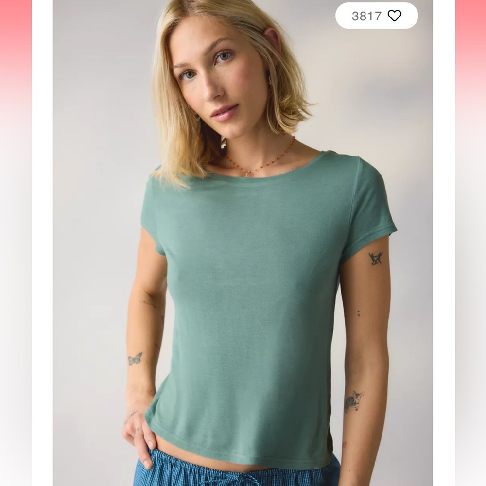 BDG Bowery Marlow Jersey Knit Short Sleeve Baby Tee in Stormy Sea